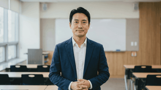 Man in suit standing in classroom