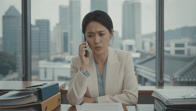 Office worker on a phone call in an office