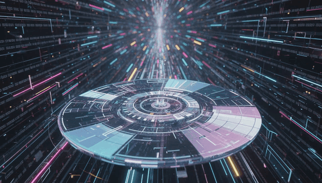 Futuristic digital interface with data streams