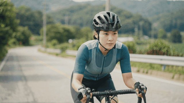 Cyclist riding bicycle on road