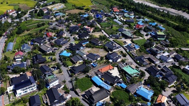 Small town with traditional houses on a sunny day