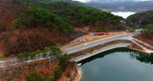 Aerial View of Scenic Roadside by a Lake