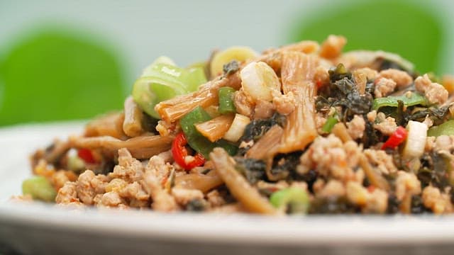 Appetizing stir-fried soybean paste dried radish greens with fresh vegetables