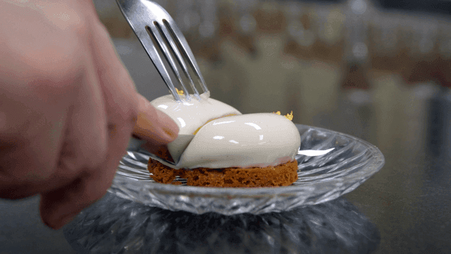 Delicate dessert cut with care