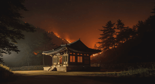 산불 속 전통 건축물
