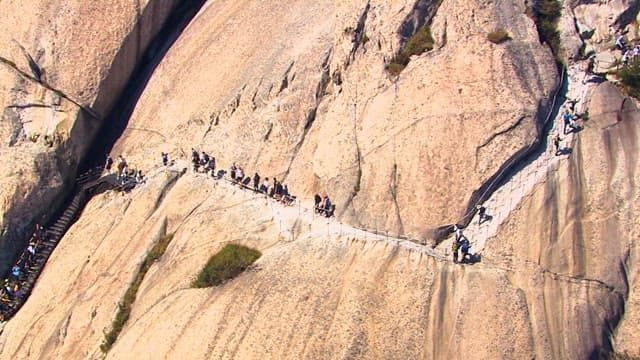 Hikers on a Mountain Trail from Above