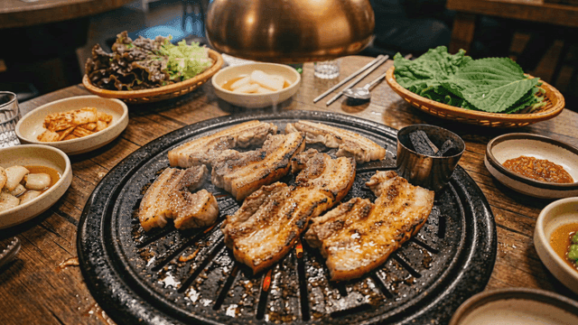 Side dishes and grilled pork belly