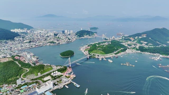 Coastal city with bridges and islands