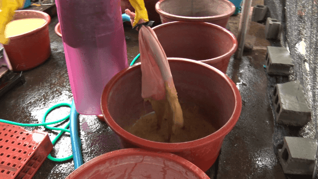 Transferring processed liquid from a machine into a basin