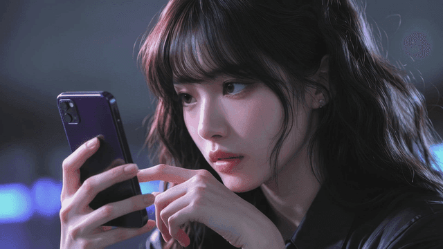 Young woman focused on her smartphone