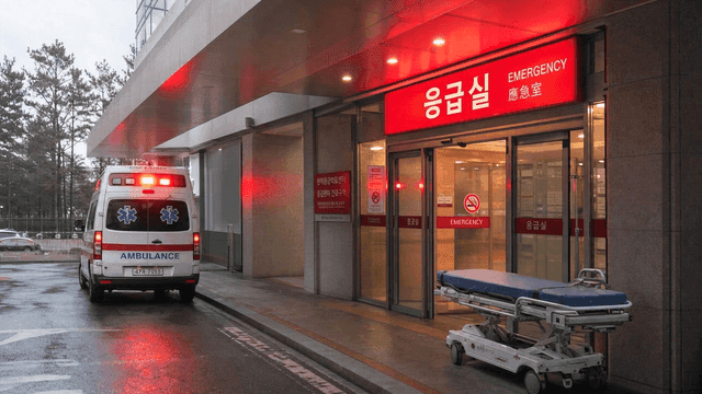 Emergency entrance with ambulance parked