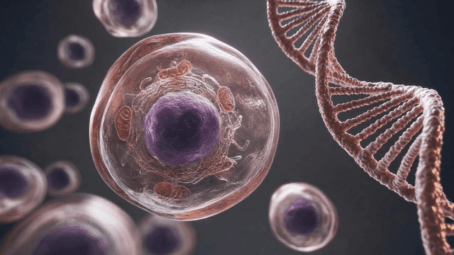 Detailed view of stem cells and DNA strands