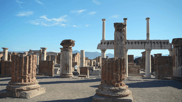 Ancient ruins with columns under a clear sky