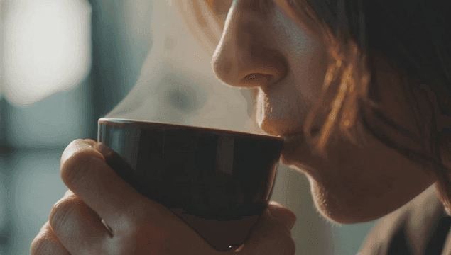 따뜻한 커피를 즐기는 사람