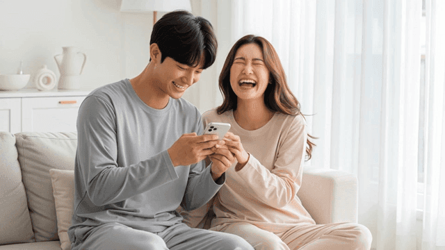 Couple enjoying a moment with a smartphone