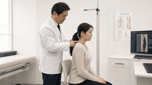 Doctor examining patient's neck