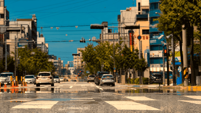 City road with hot heat haze