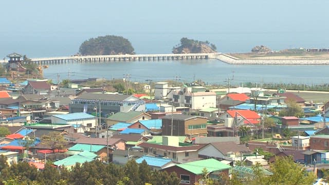 Coastal Village with Houses with Colorful Roofs