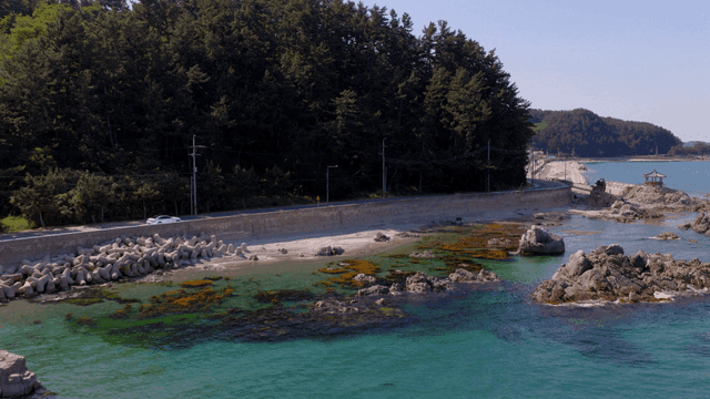 Coastal road with clear blue sea