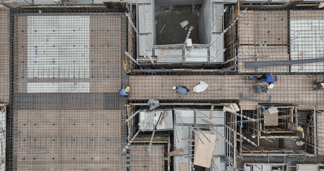 Construction workers on a building site