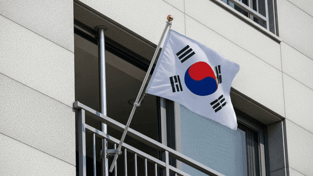 Korean flag on a building balcony