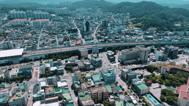 Large city surrounded by hills