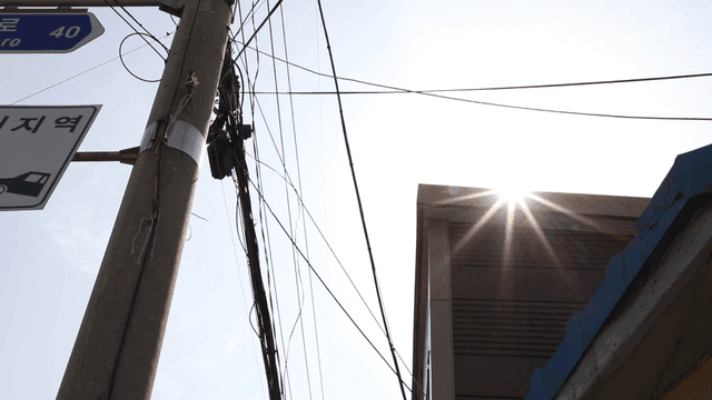 Sunlight shining over a street