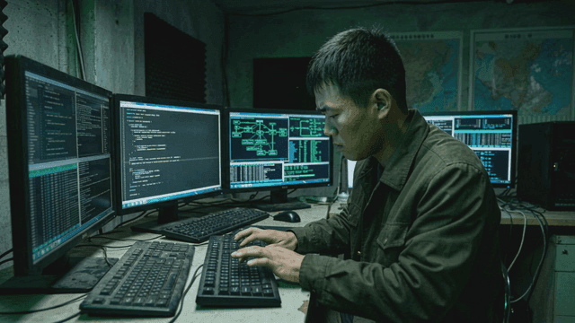 North Korean soldier programmer focusing on coding work