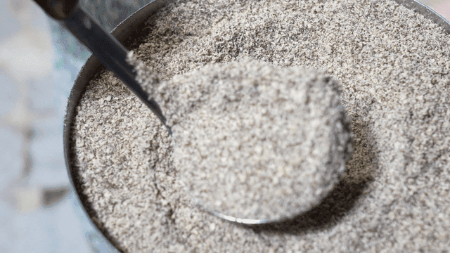 Perilla powder in metal bowl