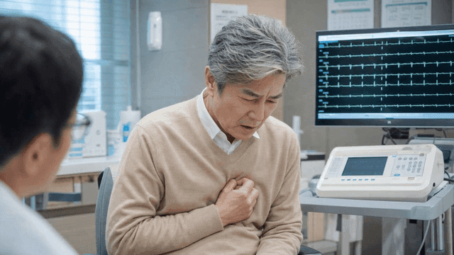 Elderly people experiencing chest pain at clinic