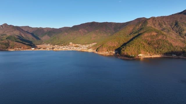 Tranquil lake surrounded by mountains