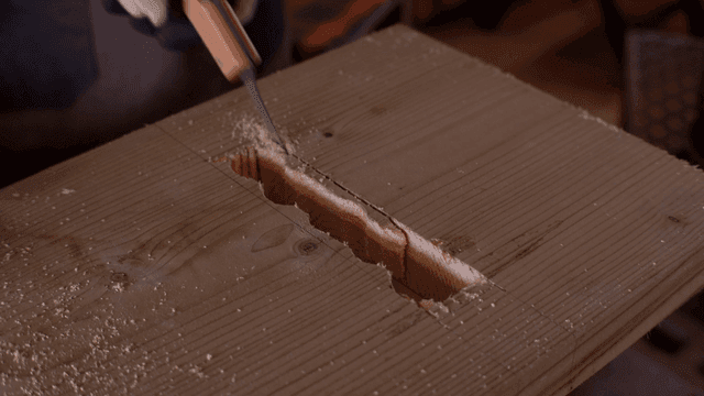 작은 톱으로 나무를 자르는 모습