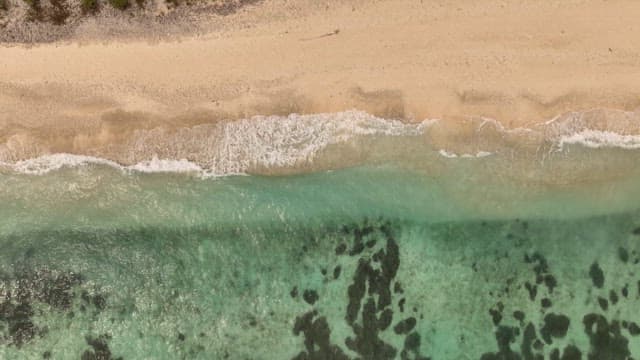 Aerial View of Waves Crashing on a Sandy Beach