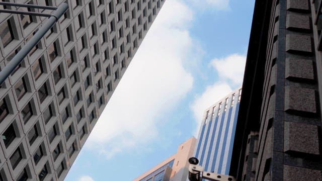 푸른 하늘로 뻗은 고층 빌딩들