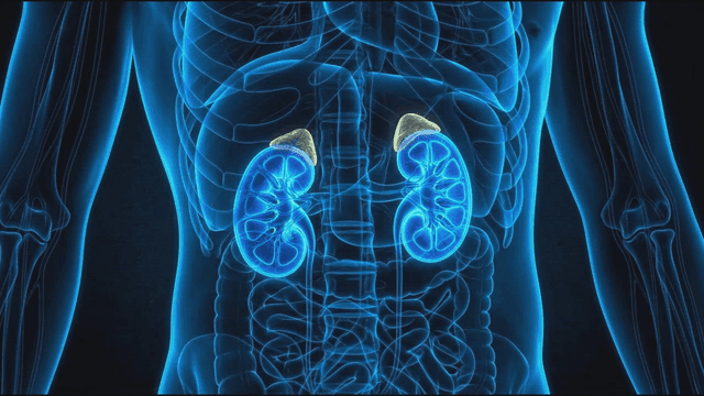 Human anatomy highlighting kidneys
