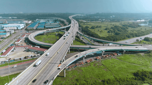 Aerial view of a highway interchange