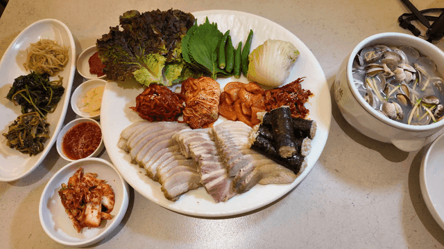 A variety of Korean dishes on a table