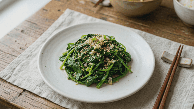Fresh green seasoned spinach