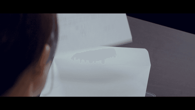 Back view of person reviewing documents at desk