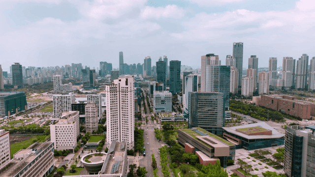Modern city skyline with skyscrapers