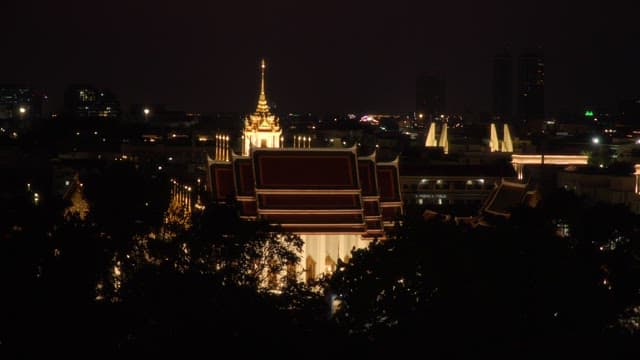 Bangkok's night view, a bustling city with temples