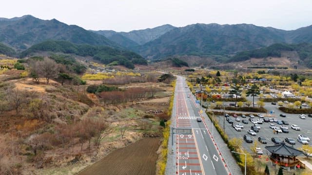 Scenic mountain village with winding roads