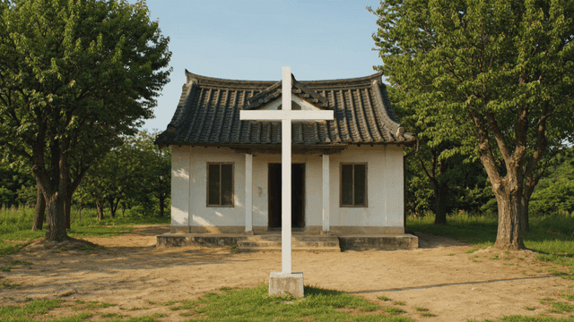 Small Hanok church with cross in front
