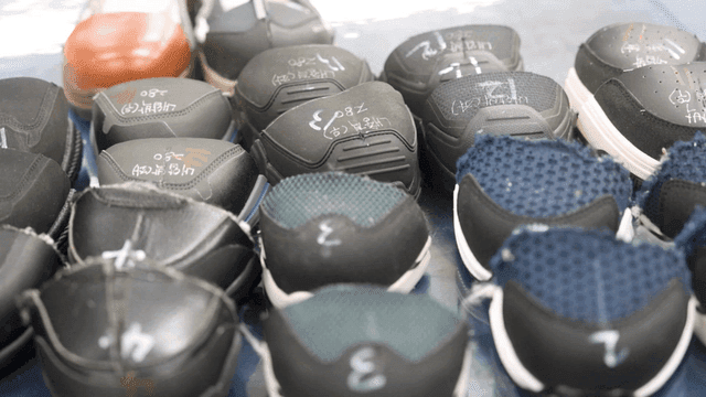 Various rows of shoe front soles