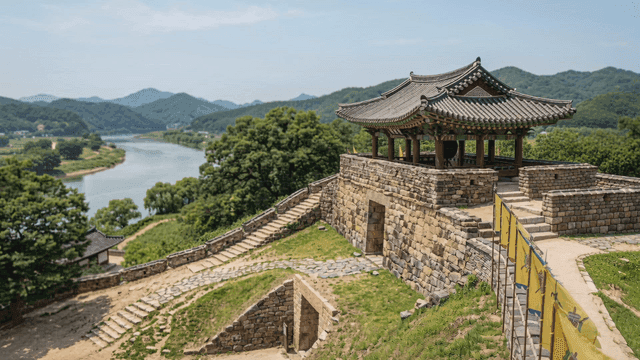 강가의 전통 한국 성곽