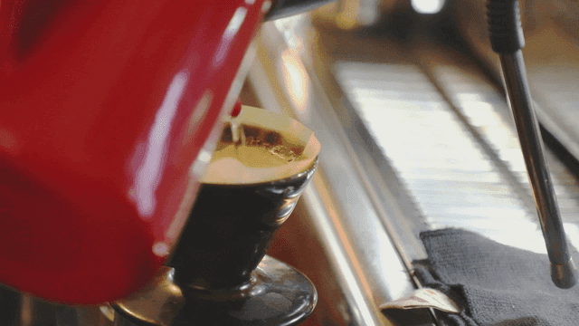 커피 필터에 뜨거운 물을 붓는 장면