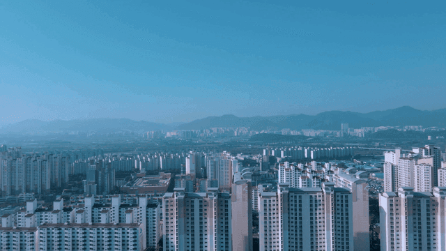 City view with tall apartment complexes