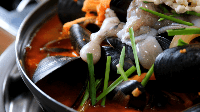 Spicy seafood stew with mussels and octopus