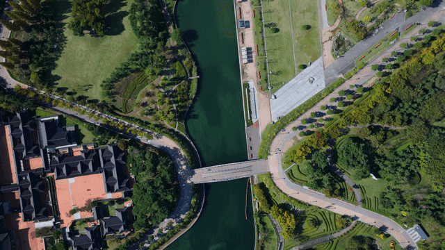 Tranquil modern lakeside park