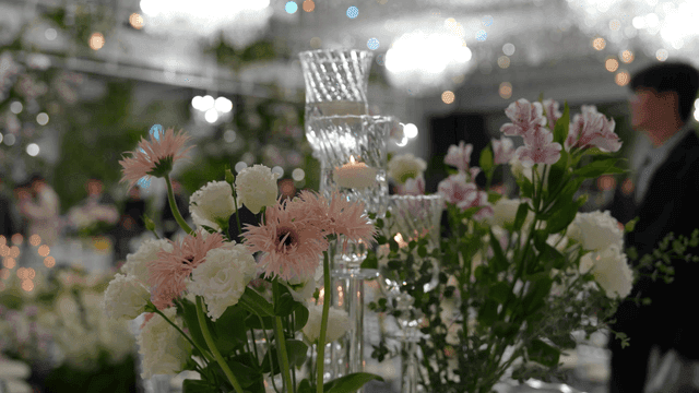 Elegant flower decorations at wedding hall